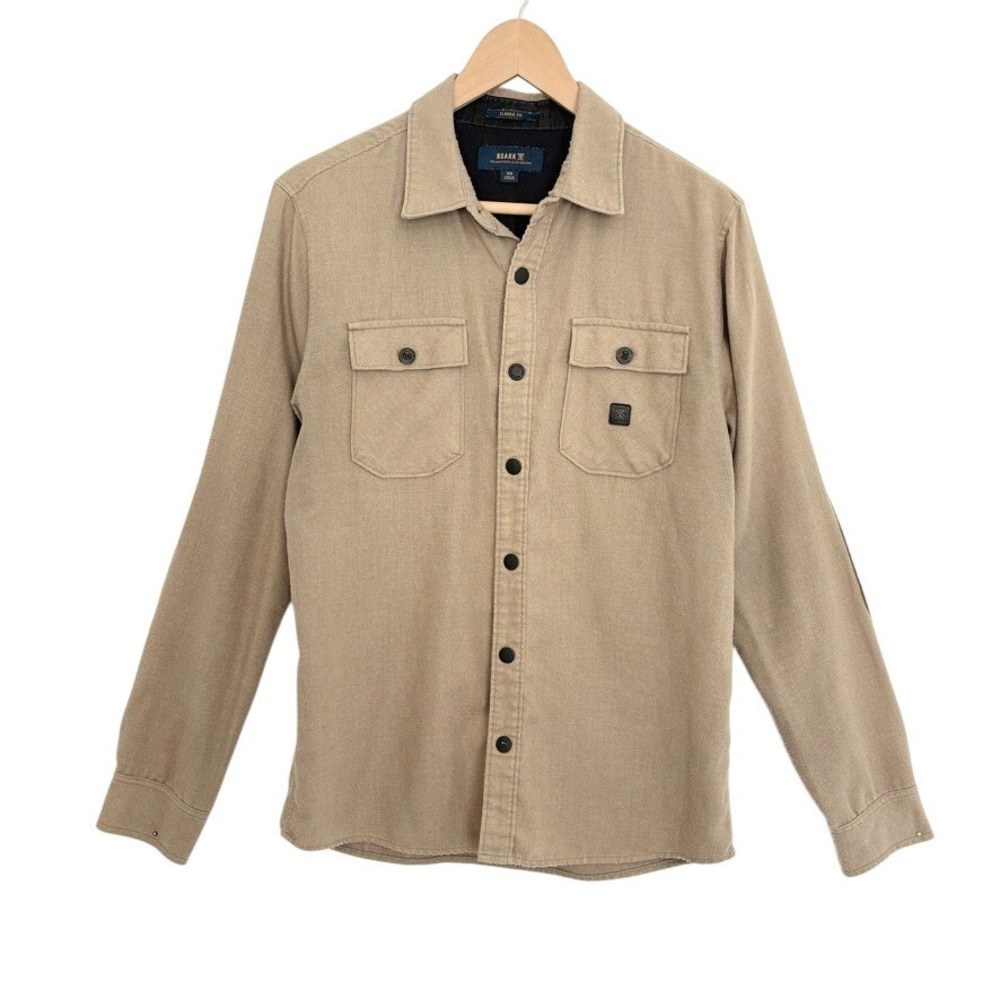 ROARK Classic Fit Button Up Shirt Tan Organic Cotton Mens XS